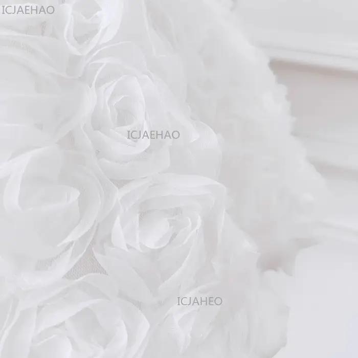 Robe de princesse blanche 2026 pour enfants, à manches courtes bouffantes, motif floral 3D, pour fêt