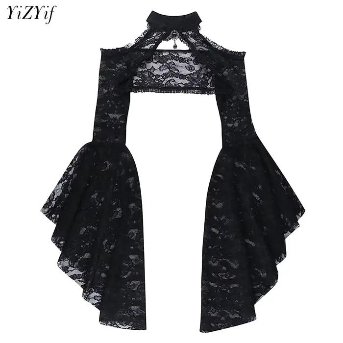 Punk boléro haussement d'épaules Top Trad Goth châles noirs manches évasées couverture enveloppes po