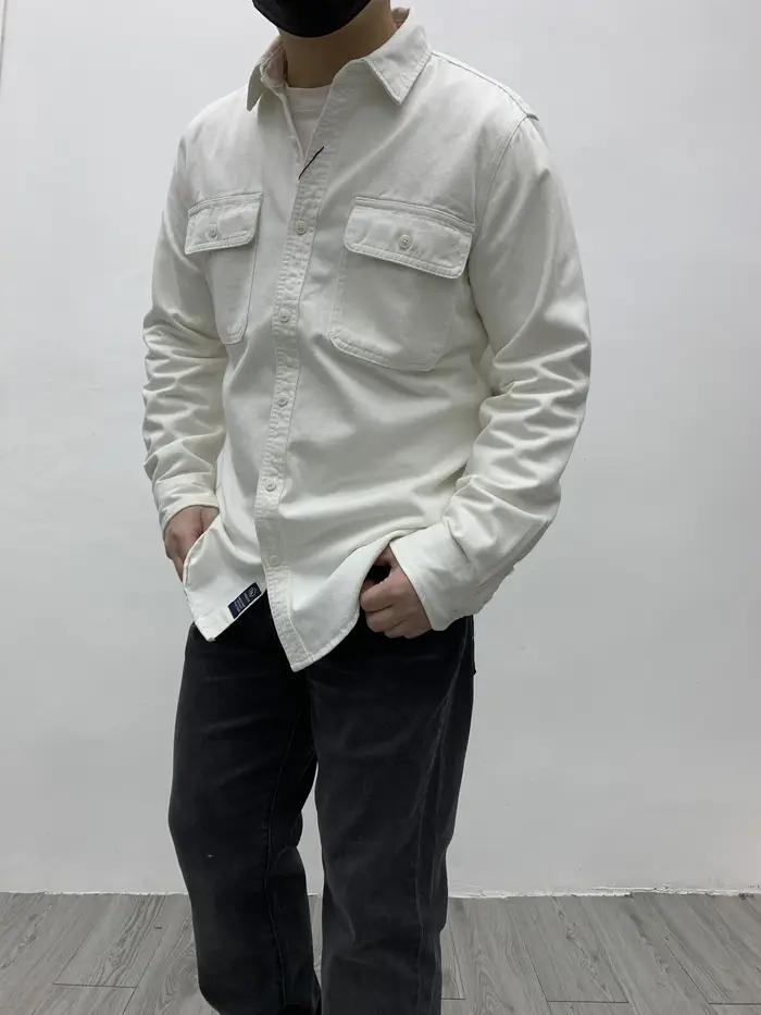 Automne nouveau japonais rétro lourd sergé à manches longues col rabattu 100% coton chemise hommes m