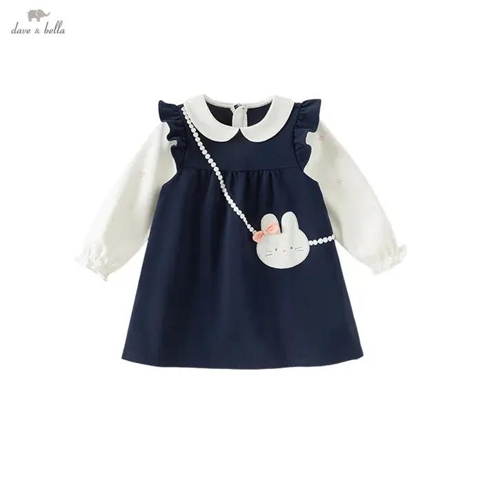 Dave Bella robe pour enfants automne doux doux mignon lapin fille faux deux pièces robe fête vêtemen
