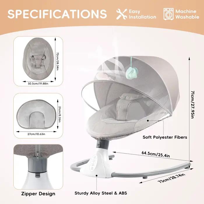 Balançoire électrique pour bébé, videurs à 4 vitesses, berceuses intégrées, fonction Bluetooth, pare
