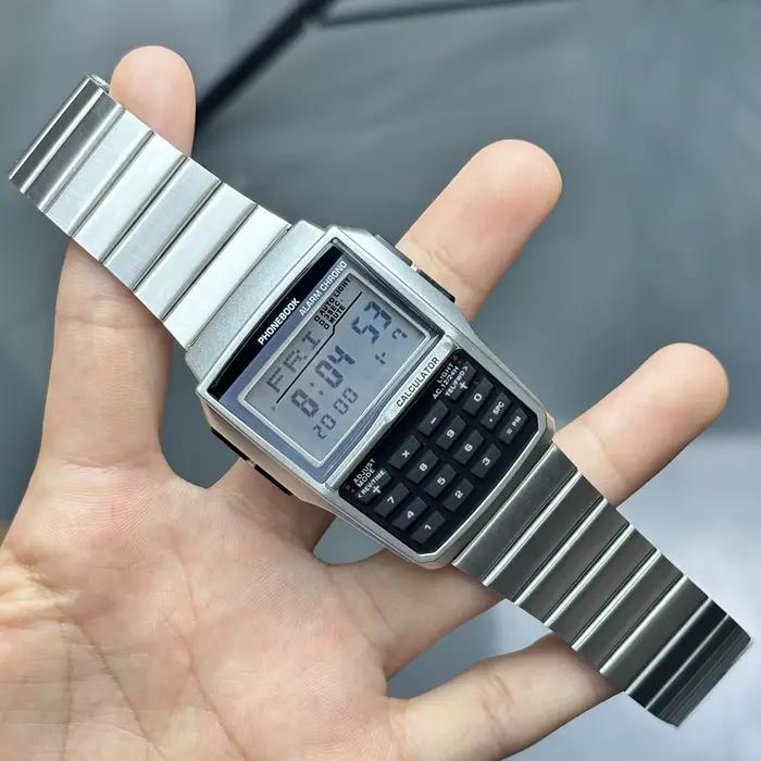 Montres en alliage d'acier inoxydable pour hommes, montres de luxe avec calculatrice, montres LED mu