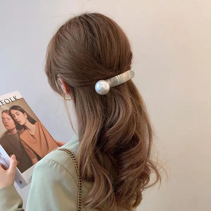 Pince à cheveux en métal avec perles, pince à cheveux en forme de bec de canard, épingle à cheveux,