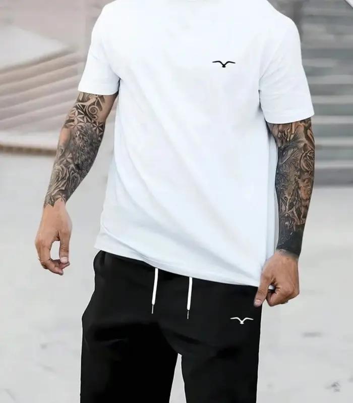 T-shirt à manches courtes et col rond pour homme, short à cordon de serrage, respirant, à séchage ra