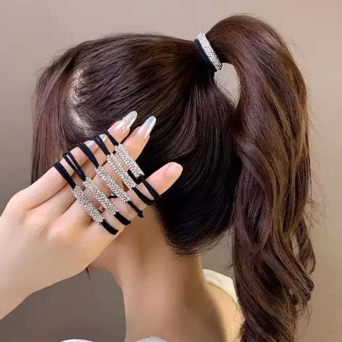 Attaches à cheveux en strass, 10 pièces, corde à cheveux haute élasticité, accessoires pour cheveux