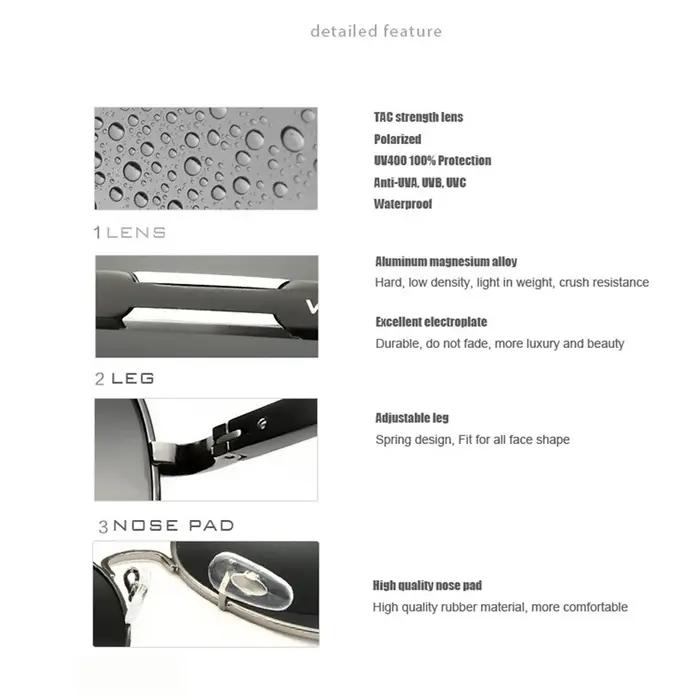 VEITHDIA pilote lunettes de soleil en aluminium hommes lunettes pour femme polarisées UV400 lentille