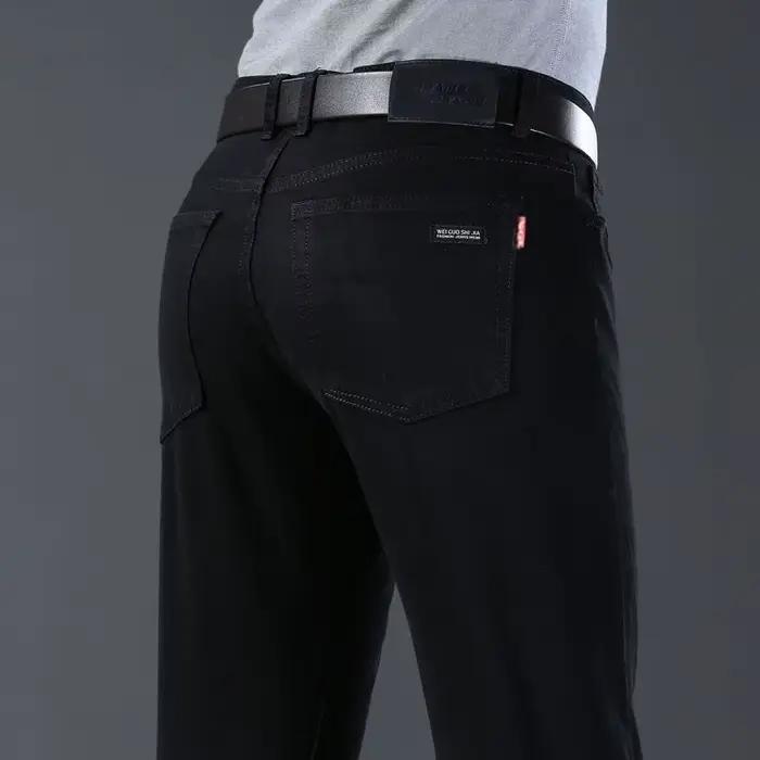 Printemps automne Vintage noir affaires jean hommes décontracté droit Stretch classique travail Deni