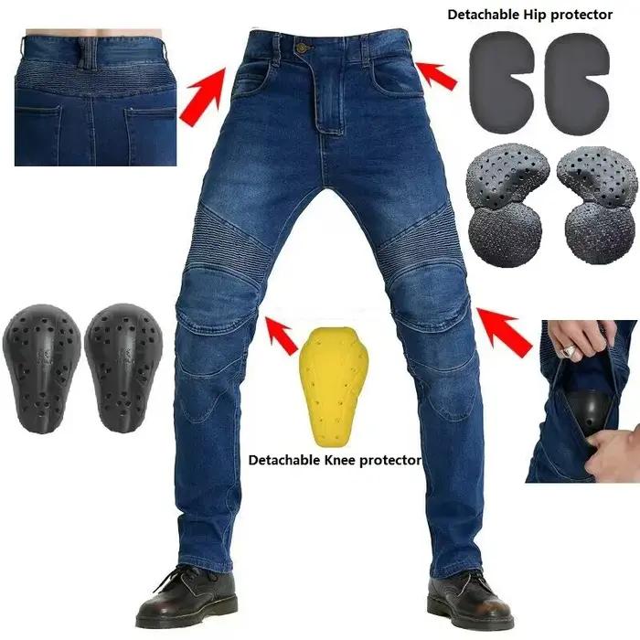 Jeans de moto brodés pour hommes, pantalon, ceinture de motocross, option d'équipement de protection