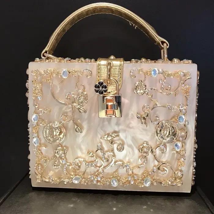Sac de soirée en cristal de haute qualité pour femme, nouveau sac à main en métal évidé, fleur sculp