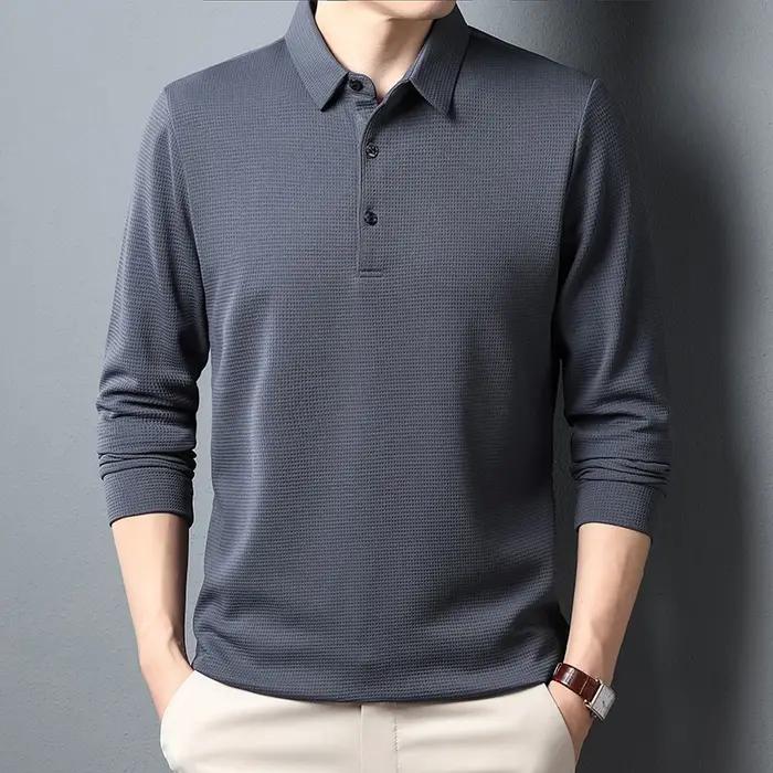 Polo d'affaires décontracté à manches longues pour hommes, T-shirt d'été confortable