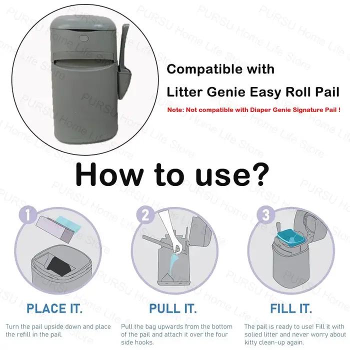 Compatible avec les sacs de recharge de seaux à litière Genie Easy Roll, sac de remplacement du syst