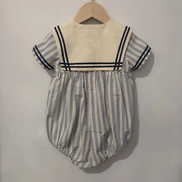 Vêtements Boutique pour bébés garçons et filles, barboteuse à rayures bleues et bleu marine, tenue V