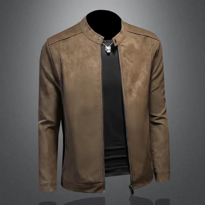 2025 nouvelle veste en cuir coupe ajustée de haute qualité, veste en cuir de moto à col montant déco