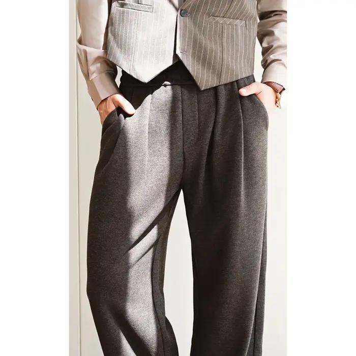 Pantalon à jambes larges pour hommes, 100% laine mérinos, chaud, doux, couleur unie, automne hiver,