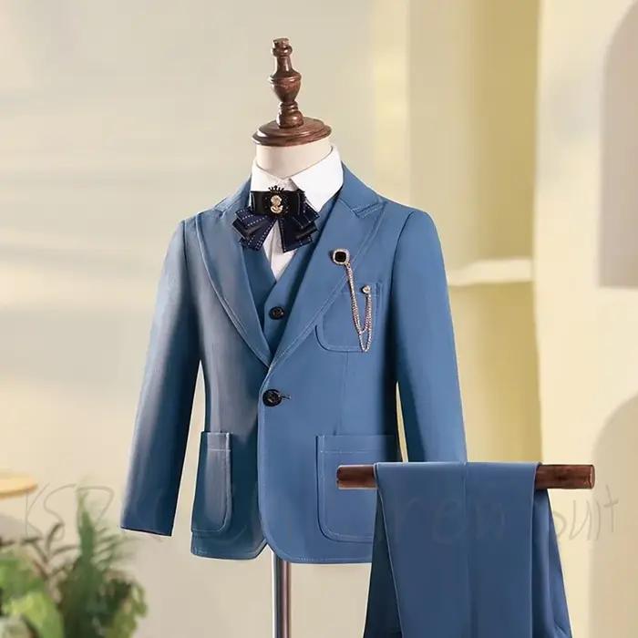 Costume Chic à revers pour garçon, couleur unie, tenue élégante pour occasions formelles, trois pièc