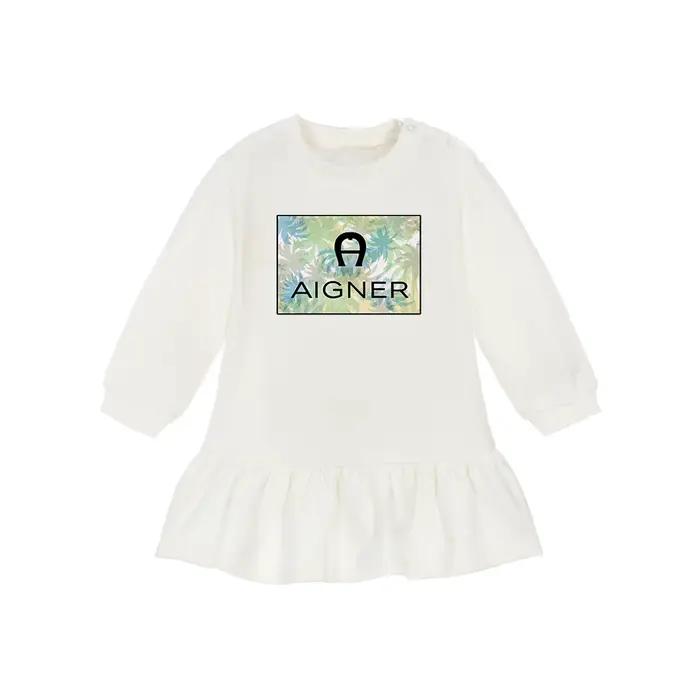 Robe blanche à manches longues imprimée lettre pour enfants, vêtements décontractés quotidiens, mode