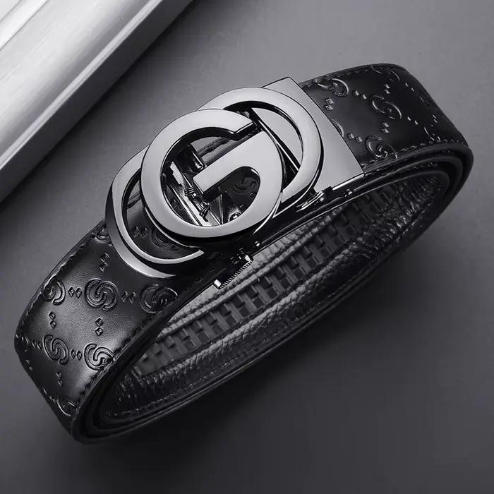 Ceinture de luxe pour hommes, ceinture à boucle automatique pour hommes, ceinture en cuir véritable