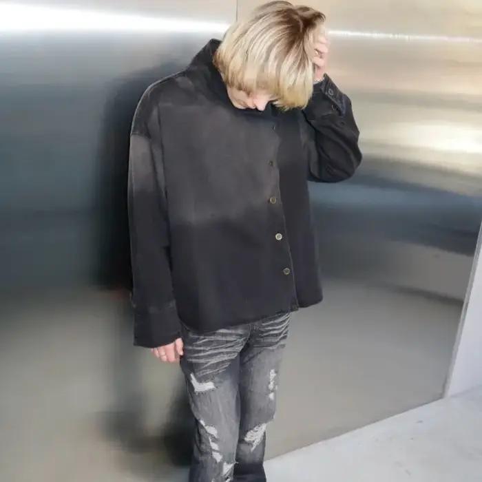 Veste uniforme Y2K Harajuku noire délavée avec boutons, veste en jean style espadrille gothique, str