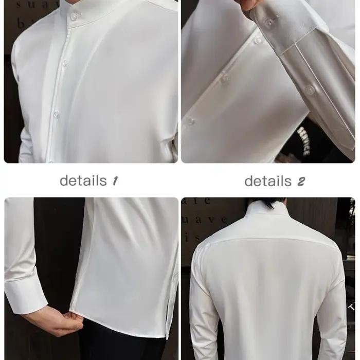 Chemise à col montant pour hommes, nouveau Style chinois, haut de gamme, manches longues, élastique,