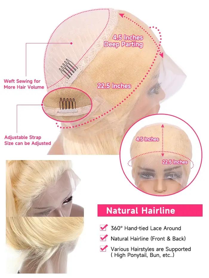 Perruque Lace Front Wig Body Wave naturelle 613, cheveux humains, blond miel 360, 13x4, 13x6, pre-pl