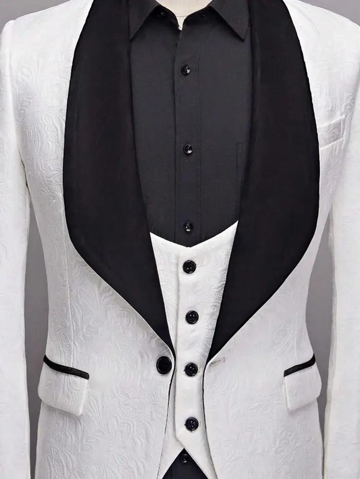 Ensemble de costume ajusté jacquard floral trois pièces pour hommes, comprenant une veste, un gilet