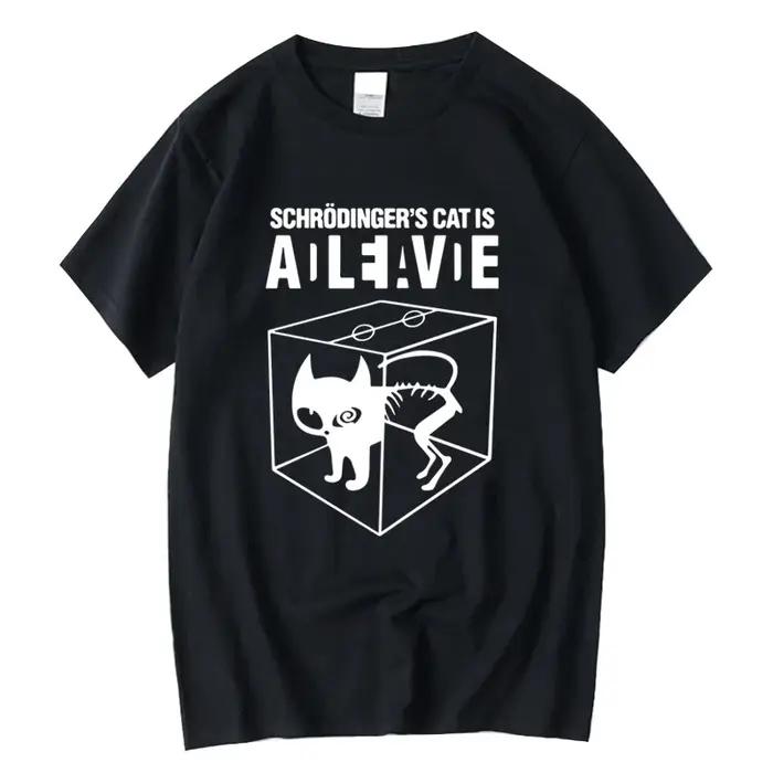 T-shirt homme Top qualité coton Schrodinger chat imprimé été à manches courtes hommes T-shirt décont