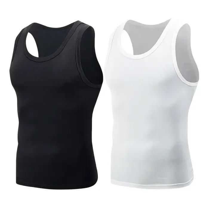 Débardeur Homme 1/3 Noir et Blanc Couleur Unie Épaules Étroites Décontracté Sport Fitness Confortabl