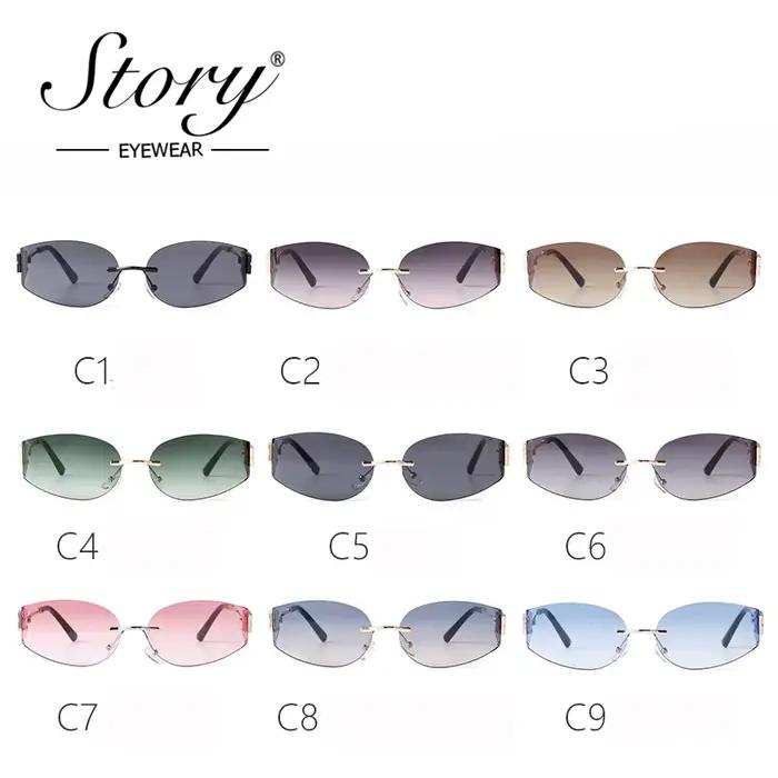 STcocktail-Lunettes de soleil ovales sans monture pour femmes et hommes, monture argentée, nickel é
