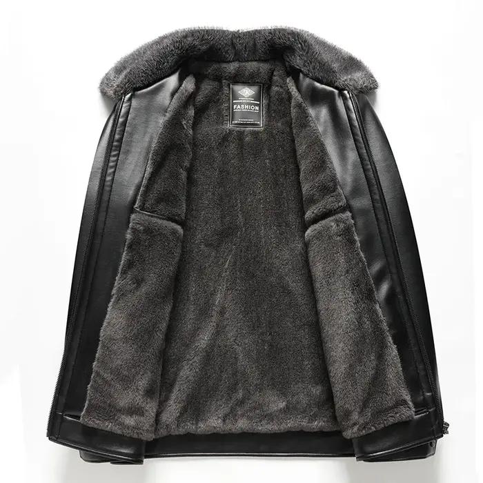 Manteau d'hiver en cuir pour homme, doublure polaire épaisse, coupe-vent, chaud, streetwear, col rab