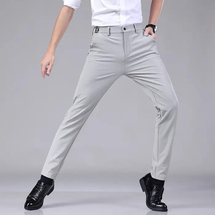 Pantalon décontracté élastique Ultra-fin pour hommes, séchage rapide, soie glacée, Slim, droit, Busi