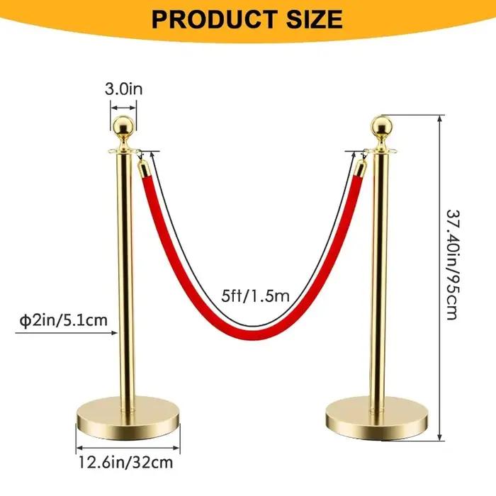 Queue de poteaux en acier inoxydable, 8 pièces, corde en velours rouge de 5 pieds, corde et poteau p