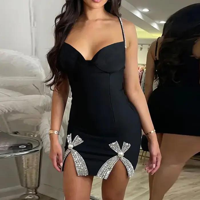 Robe Épice Sexy avec Nministériels d en Diamant pour Femme, Coupe Basse, Dos aux, Élégante, Fendue s