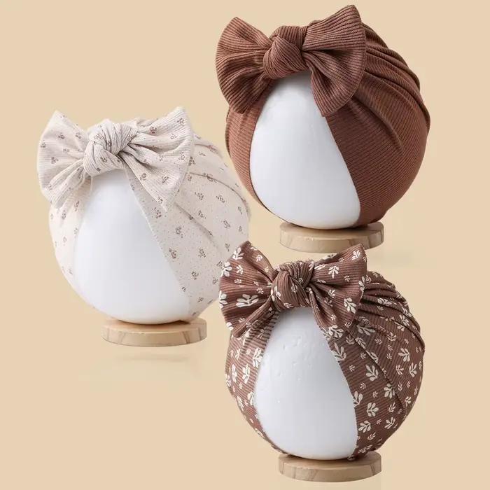 Ins côtelé bébé Turban chapeaux coeur Dasiy cerise papillon ours imprimé infantile bonnets enfant en