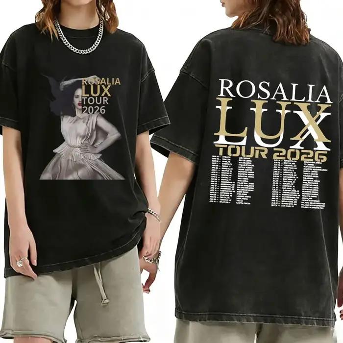 Rosalia Lux Tour Album 2025 Vintage lavé t-shirts hommes femmes décontracté surdimensionné coton T-s