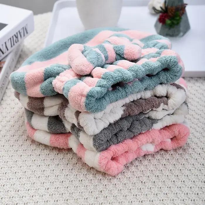 Serviette pour cheveux secs, bonnet de douche à séchage rapide pour femmes, motif rayé, accessoires