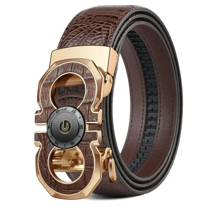 Ceinture élégante à boucle automatique pour hommes – Véritable motif carré texturé en faux, noir, de