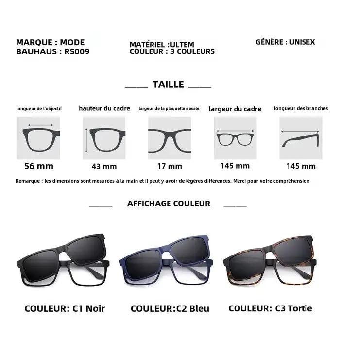 Lunettes de soleil à monture magnétique classique ultra-légère et combinaison