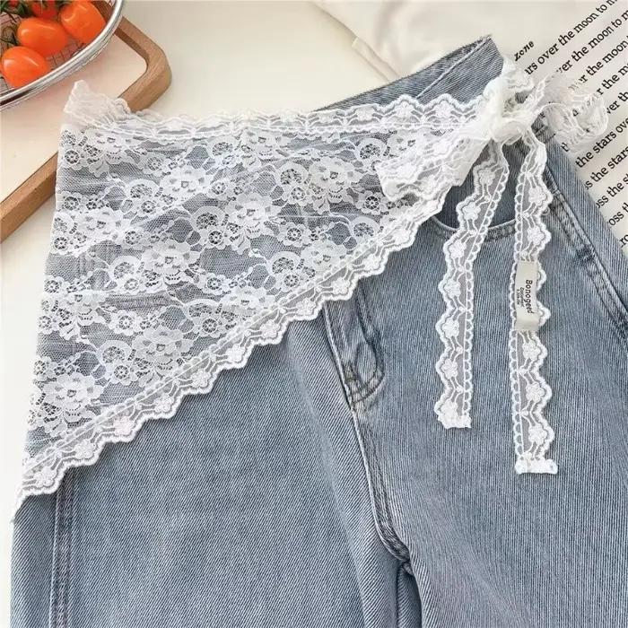Écharpe bandana en dentelle à volants, convertible en foulard triangulaire, ceinture chaîne de taill