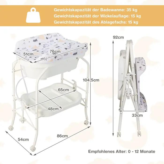 Table à langer pliante 4 en 1 avec baignoire, table à langer portable avec matelas à langer, station