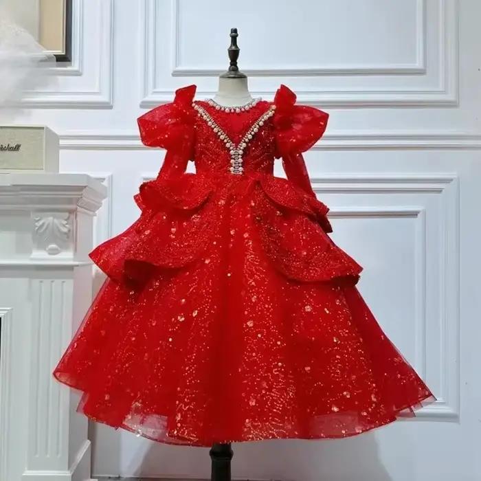 Robe de spectacle pour enfants, tenue de princesse à fleurs pour filles, vêtements de fête scintilla
