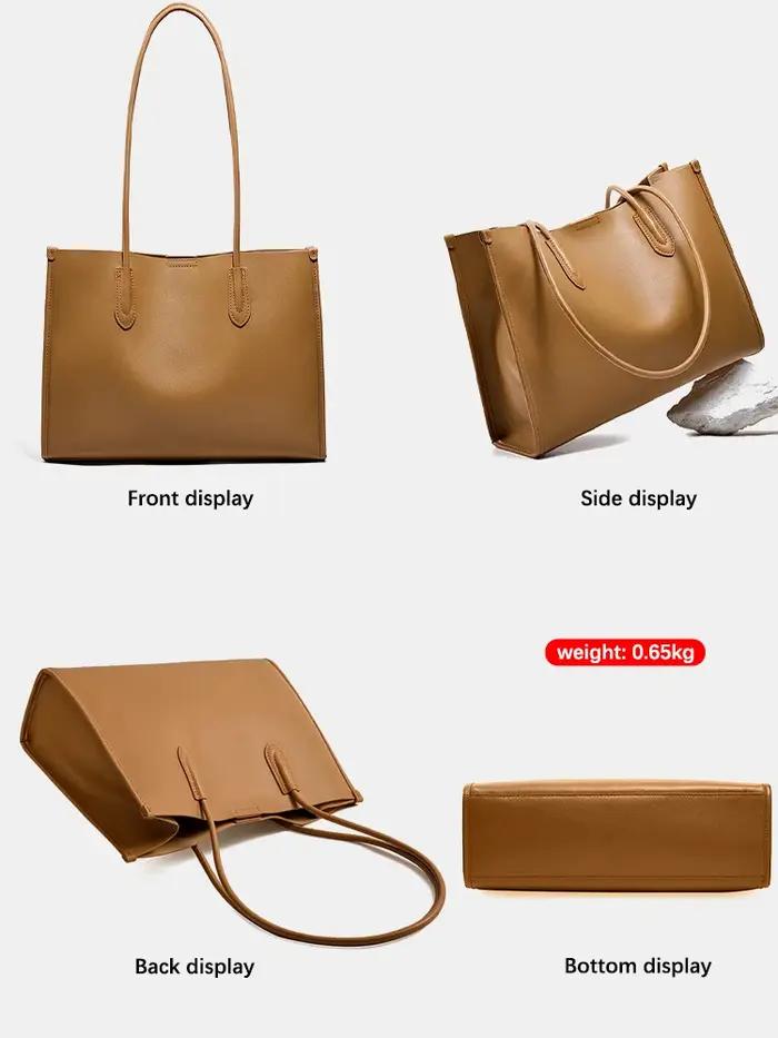 Sac à main OL gris clair en cuir souple pour femme, grand sac fourre-tout, sac de shopping grande ca