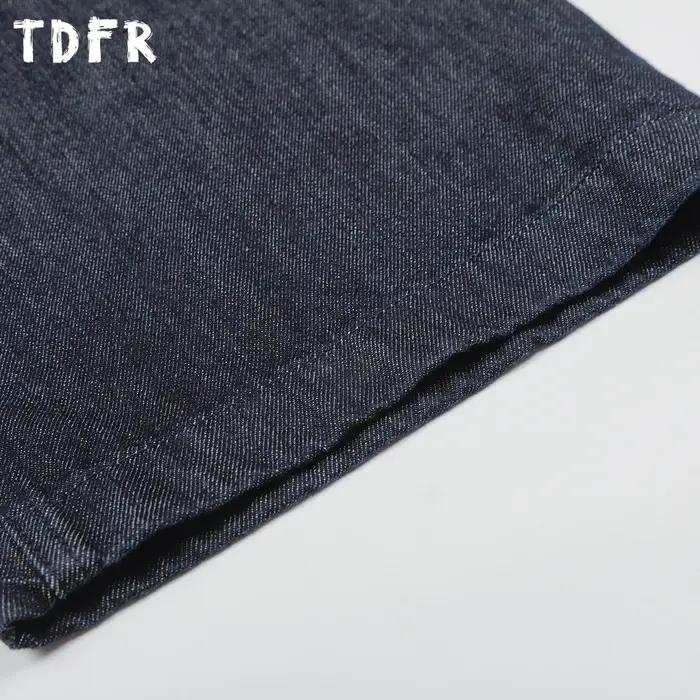 Rétro Simple jean hommes plissé décontracté lavé en détresse Baggy jambe large bleu Denim pantalon h