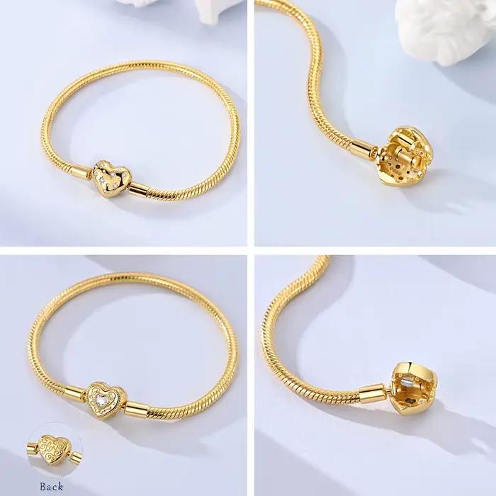 Bracelet cœur d'amour en or 17-20 cm, charme en argent sterling 925, bracelet de famille éternel, br