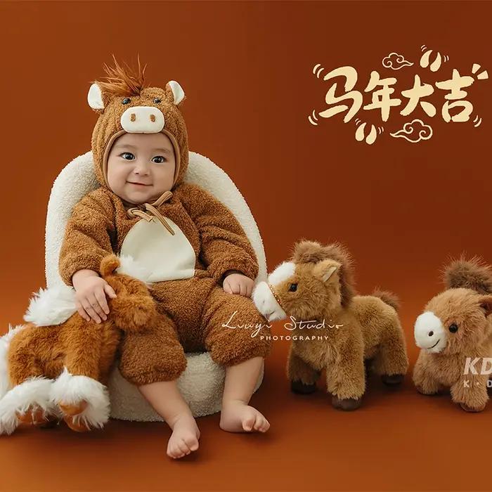 Tenue de photographie pour nouveau-né en forme de cheval avec accessoires en peluche, adorable ensem