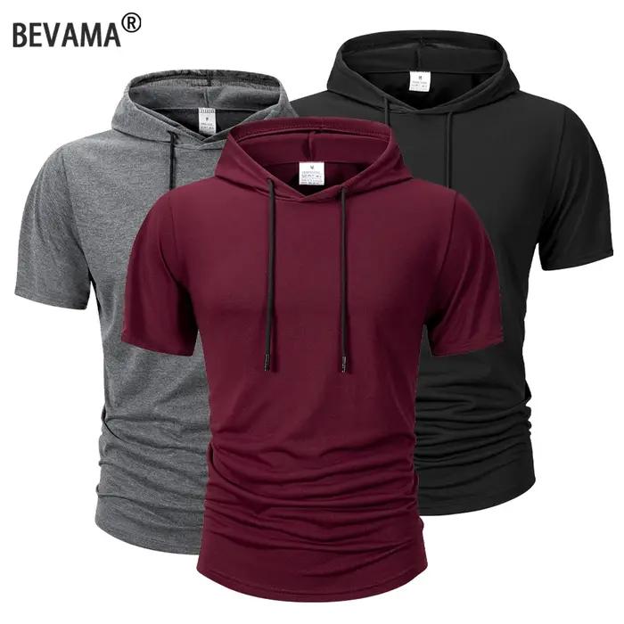 Sweat-shirt à capuche pour hommes, décontracté, manches courtes, ample, couleur unie, léger, Fitness