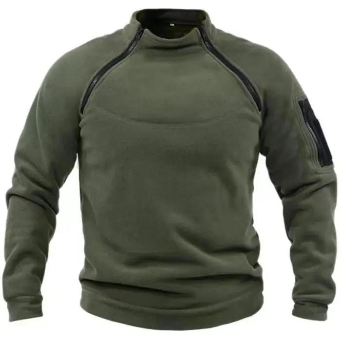 Sweat-shirt polaire pour hommes, chaud et respirant, avec fermeture éclair tactique, col debout, man