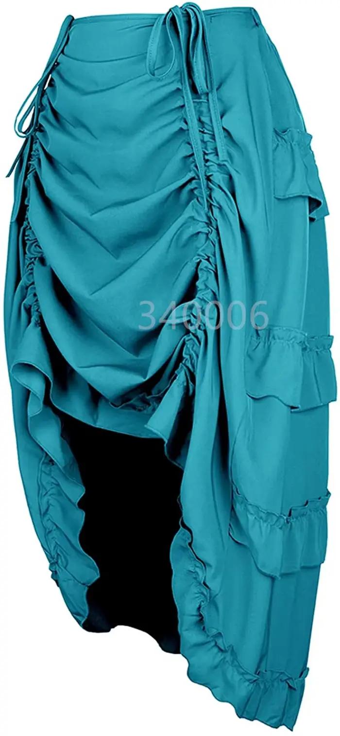 Steampunk femmes jupes gothique irrégulière froncée plissée fête Maxi jupe longue haute basse Costumes Punk Sexy Corset