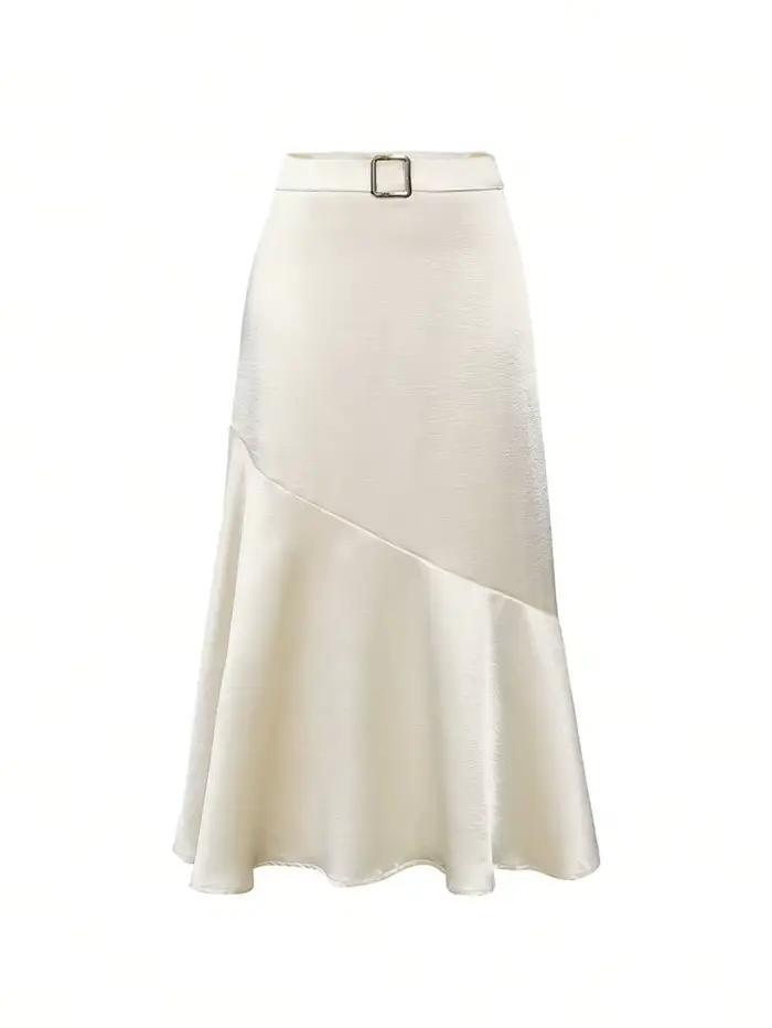 Demi-jupe trapèze en Satin pour femmes, nouveau Design Premium, élégant, couleur Pure, ceinture, col