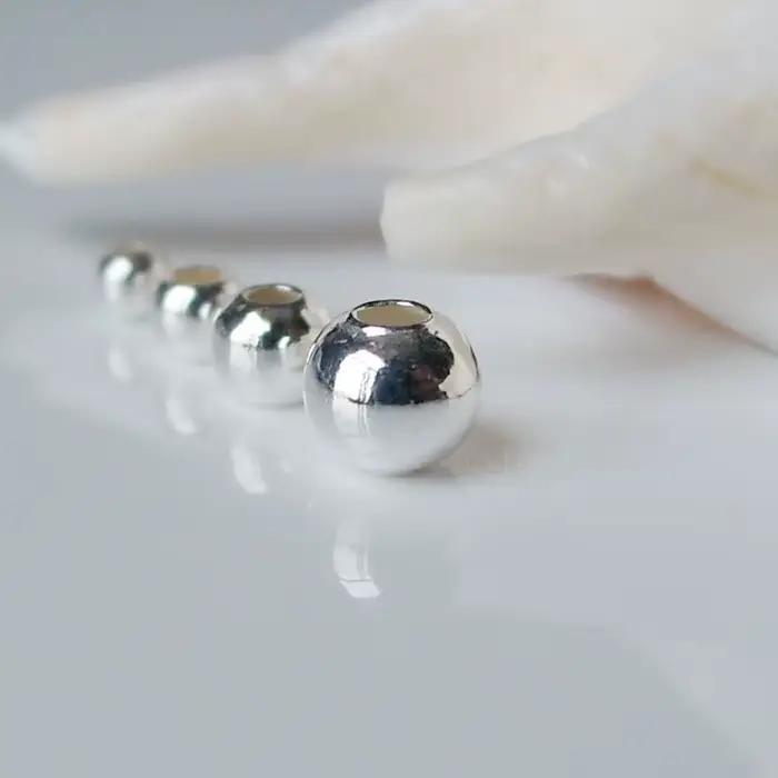 Perles en argent Sterling 925 massif, boule ronde d'espacement sans couture, résultats de bijoux DIY