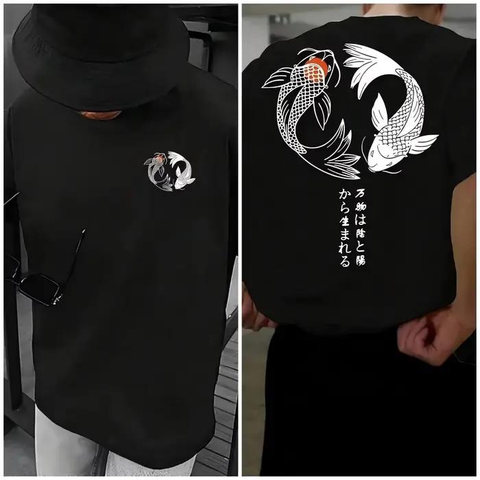 Koi Harajuku motif japonais 100% pur coton hommes T-shirt été quotidien Sports de plein air rue déco